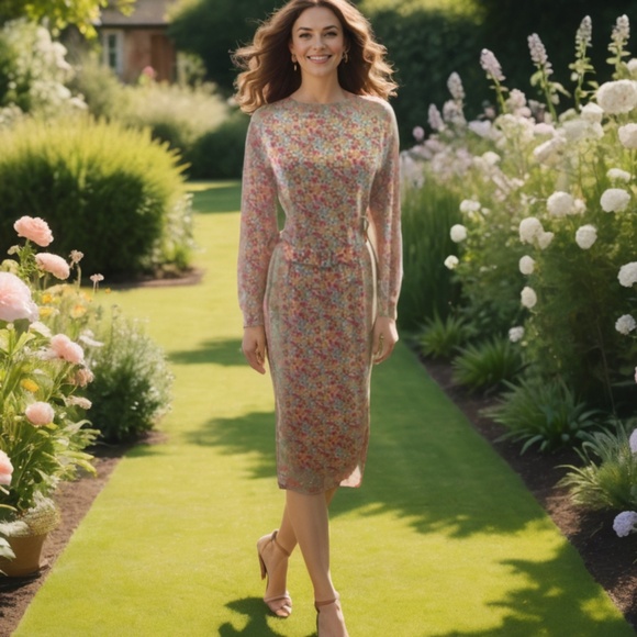 Tanner Dresses & Skirts - 80s TANNER SILK DITZY PASTEL FLORAL PRINT MIDI DRESS BELTED PADDED SHOULDER 14